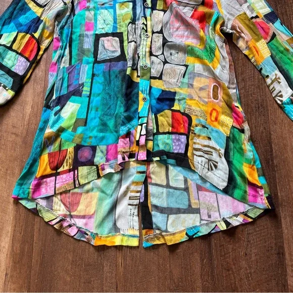 Art Simply by Dolcezza abstract vintage blouse multicolor women’s size medium - Picture 2 of 5